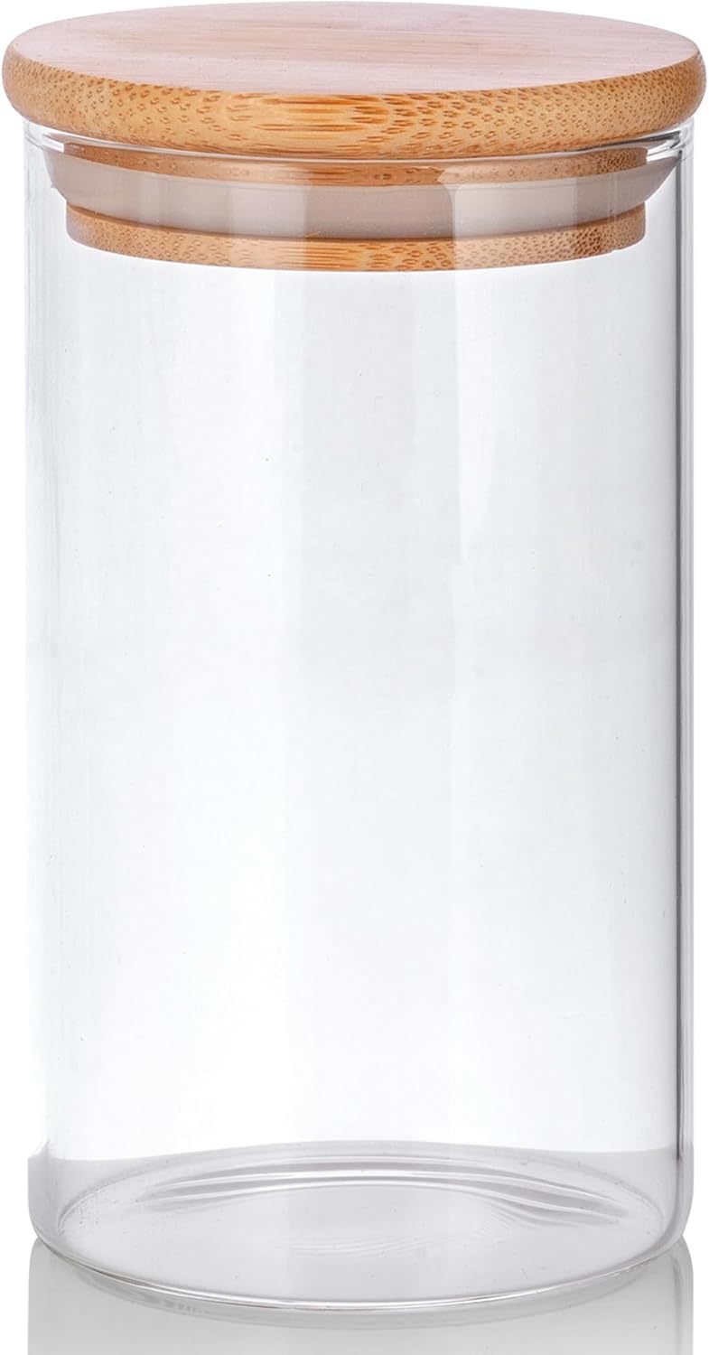 Frascos altos de vidrio transparente de borosilicato de 10 onzas con tapa sellada de silicona de bambú (paquete de 6)