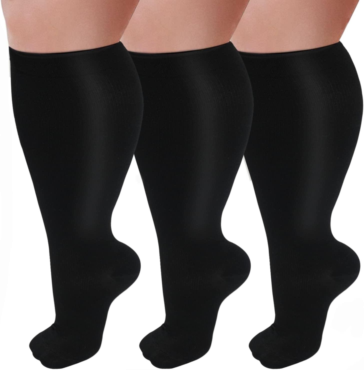 3 Pairs Plus Size Compression Socks for Women and Men Wide Calf 20-30mmhg Extra Large Knee High Support for Circulation