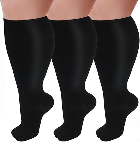 3 pares de calcetines de compresión de talla grande para mujeres y hombres, pantorrilla ancha de 20-30 mmhg, extra grande hasta la rodilla, soporte