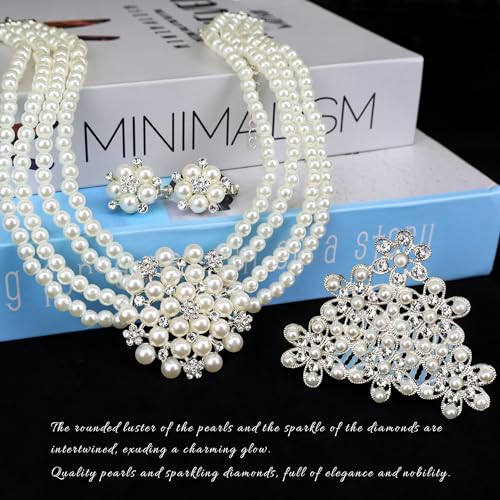 Horolam 6PCS Holly Golightly Accessories, 60s Retro Accessories for Women Pearl Necklace Earrings Holder Gloves Sunglasses - Image 4