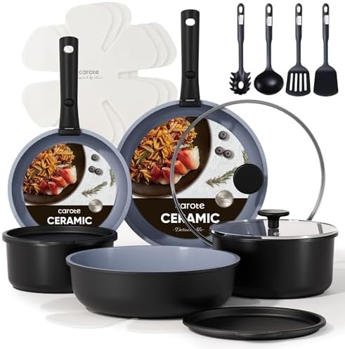 CAROTE 19PCS Ceramic Cookware Sets, Black and Gray, Pots and Pans...