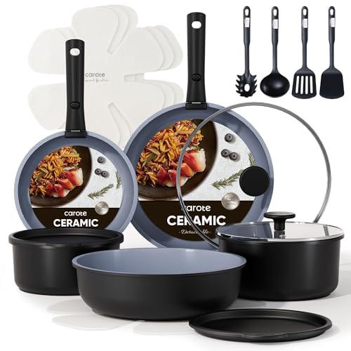 CAROTE 17-Piece Non-Stick Ceramic Cookware Set