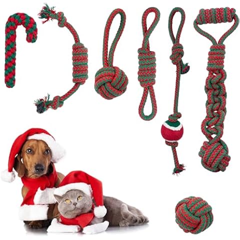 Oziral Christmas Dog Toys, 7 Pack Dog Chew Toys Set, Dog Christmas Stocking Gifts Stuffers for Small Medium Dogs, Dog Rope Toys for Puppy Chew Teething Cleaning Training Cover