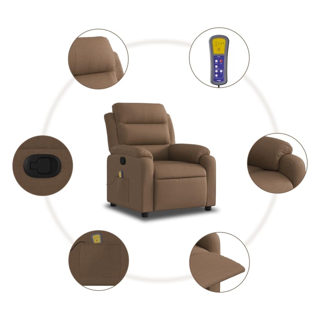 Sillón de masaje reclinable marrón de tela con 6 puntos de masaje y función de vibración manual para relajación y confort doméstico Siéntate y relájate en esta