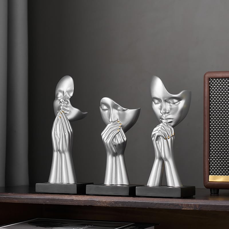 3-Piece Set of Thinker Statues, Gold and Silver Black Abstract Art Meditation Prayer Sculptures, Modern Home or Office Decoration Art Gifts - Image 6