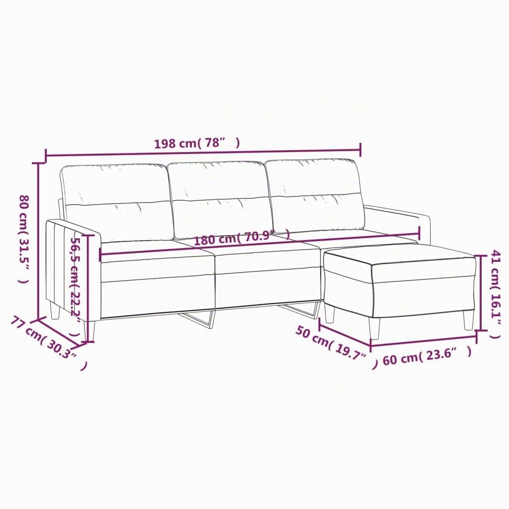 GuyAna Sofá de 3 plazas con Taburete de Tela Gris Claro 180 cm Sofa Chaise Longue Barato Sofa Tres Plazas
