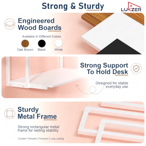 Image of Lukzer Wall Mounted Study Table with Multipurpose Storage Shelves (MMR-007 /White & White) Engineered Wood & Metal Frame, Space Saving Work Desk for Laptop, Bookshelf, Decor & Home Office (83x79x40 cm)