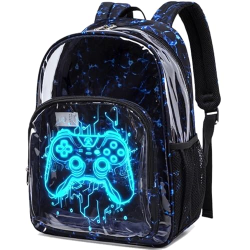 Jumpopack Clear Backpack Bookbag Heavy Duty TPU Clear Backpacks for School Transparent Backpacks See Through Backpack for Stadium Events Luminous Gamepad