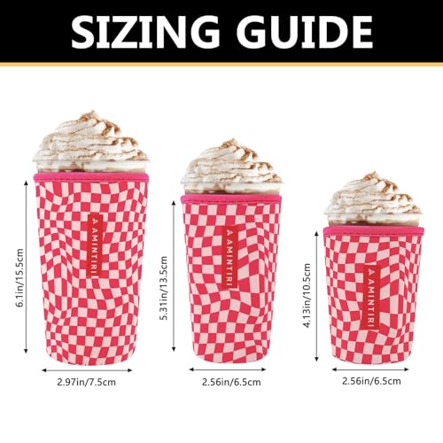 Image of 3 Pack Reusable Neoprene Sleeve for Iced & Hot Drinks, Compatible with Starbucks & Dunkin' Coffee Cup. (Pink Checkerboard)