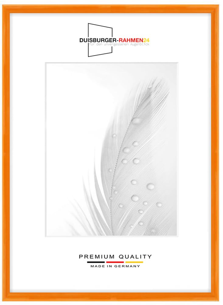 Cornice portafoto in legno sottile, 60 x 60 cm, quadrata, arancione lucido, con vetro sintetico infrangibile e anti-riflesso | cornice per poster, puzzle | foto collage DR121