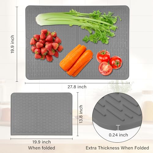 Image of Foldable Silicone Stove Top Cover - 20 inchx28 inch Stove Top Covers for Electric Stove, Glass Top Stove Cover, RV Stove Top Cover & Dish Drying Mat (Gray, 28''x20'')