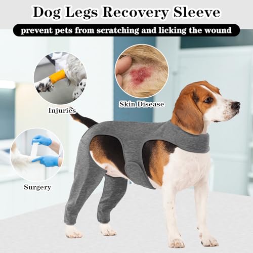 Yoolhamy Chirurgie-Genesungsanzug für Hunde, Bein-Wundschutz, Ellenbogenschutz, Kegel-Alternative, verhindert Lecken und Beißen, langärmelig, Grau, Größe S