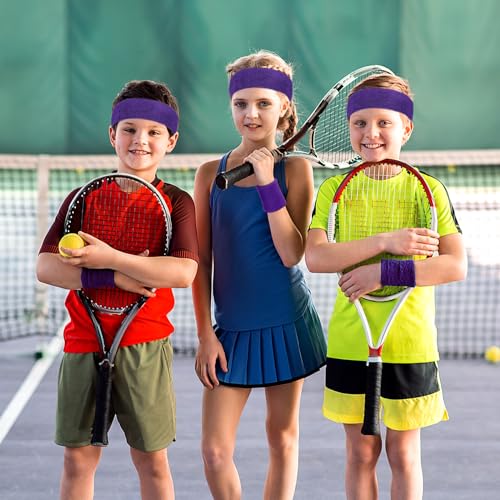 Image of Bememo 6 Pcs Neon Sports Sweatbands Set Sports Competitions Sweatbands 2 Headband 4 Wristbands Breathable Terry Cloth Athletic Bands for Team Soccer Spirit 80s Costumes Cosplay