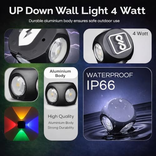 Image of One94Store LED Outdoor UP Down Wall Light 4 Watt Rainproof & Shockproof Aluminium Body 4 Way Exterior Wall Step Light Fixture (Multicolor) Pack of 1 with 3 Month Warranty