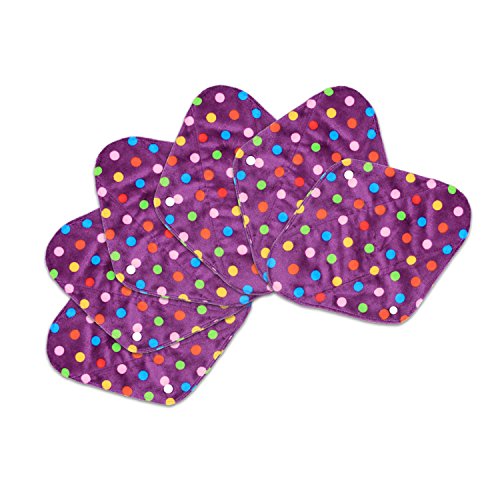 Image of Teamoy 6Pcs 10 Inches Sanitary pad, Reusable Washable Cloth Menstrual Pads /Panty Liners with Wet Bag, Super-Absorbent, Soft and Comfortable, Perfect for General Flow(Medium, Purple Dots)
