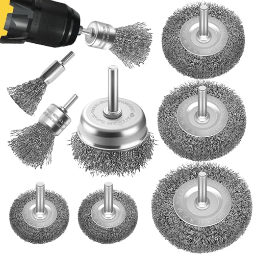 8-Teilig Drahtbürsten Set für gründliche Reinigung 1/4-Zoll-Schaft zur Reinigung von Rost Bohraufsatz- Ideal für Haus Garten vielseitige Anwendungsmöglichkeiten