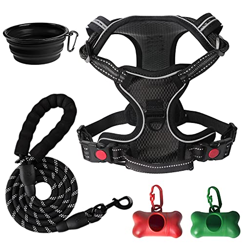 SYEENIFY No Pull Dog Harness, Adjustable Soft Padded Dog Vest, Medium Large Dog Harness with 5FT Dog Leash,Reflective No…