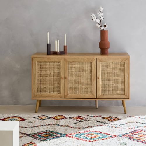 Sideboard mit Rattangeflecht 120 x 39 x 70 cm - 2 Ebenen - 3 Türen - Skandinavische Möbelbeine – Ansicht 2
