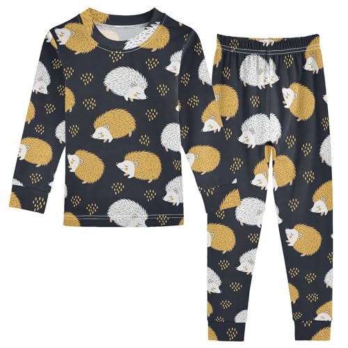 Pajama Sets Long Sleeve Cute Hedgehogs Black Background Soft Comfy Sleepwear 2 Piece PJS 3-8T