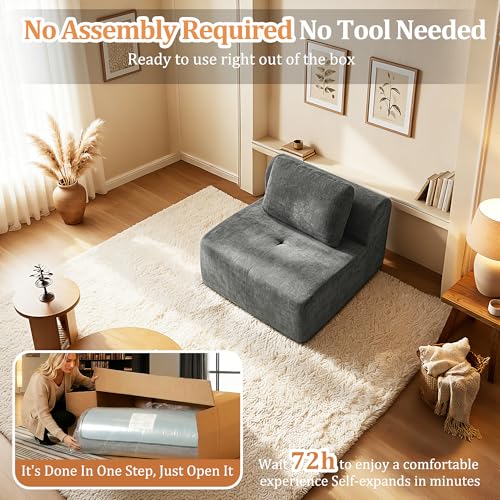 Image of 37 inch Oversized Boneless Couch, Comfort Cloud Sectional Couches for Living Room, Modular Sofa High Back & Extra Deep Seat, No Assembly, Soft Chenille Fabric (Dark Grey, 37 inch-Single Seat)