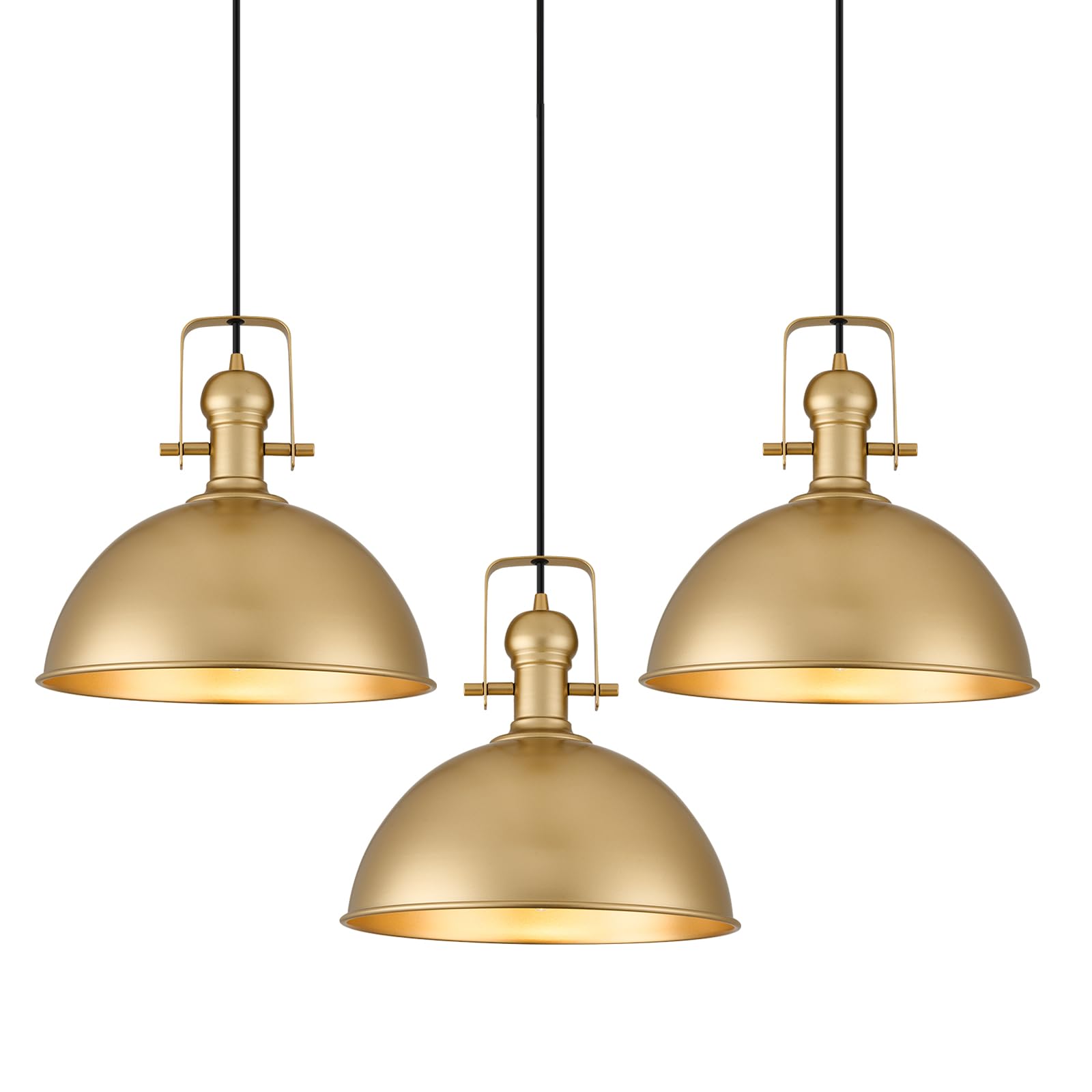 Photo 1 of ALAISLYC 12 Inch Gold Farmhouse Pendant Lights Matte Pendant Lights for Kitchen Island Industrial Adjustable Height Vintage Dome Hanging Light Fixtures for Barn, Dining Room 3 Packs
