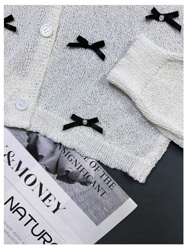 WDIRARA Girl's Bow Front Mesh Sheer Long Sleeve Ribbed Knit Cardigan Sweater4