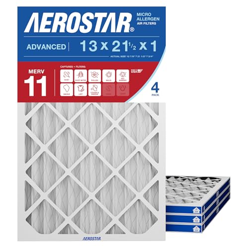 Aerostar 13x21 1/2x1 MERV 11 Pleated Air Filter 13 x 21 1/2 x 1 Box of 4 Made in The USA