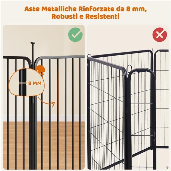 Yaheetech Recinto per Cani 6 Pannelli 100 cm da Interno da Esterno, Cancelletto Box per Cani Gatti, Cancello Barriera Pieghevole in Metallo per Casa Giardino