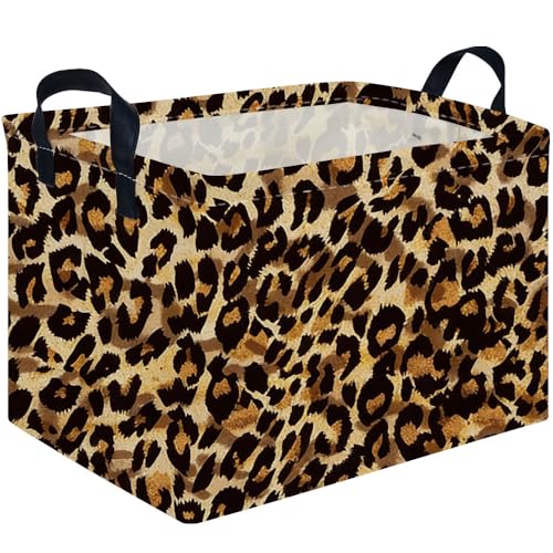 Image of Rectangular leopard print baskets,Kids Storage Bins,Collapsible Canvas Waterproof Storage Bin for Girls,Cute Organizer Box,Book baskets,baby room Decor(Leopard Print)