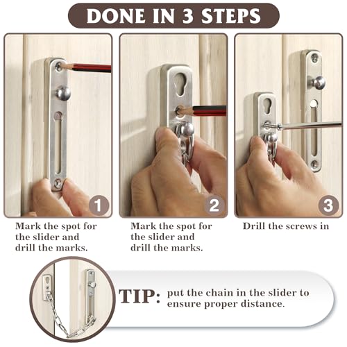 Alise Chain Door Guard Lock,Door Chain Locks with Safety Spring Anti-Theft Press Latch for Inside and Extra Front Door, Brushed Nickel(1 Pack) - Image 6