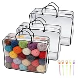 3 Stück Transparenter Garn Aufbewahrungs Organizer, Häkeltasche mit Marker-Clip Und Nähnadel, Wolle Aufbewahrung mit Reißverschluss und Tragegriff, Taschen Aufbewahrung, Stricken Zubehör, 40x30x10cm