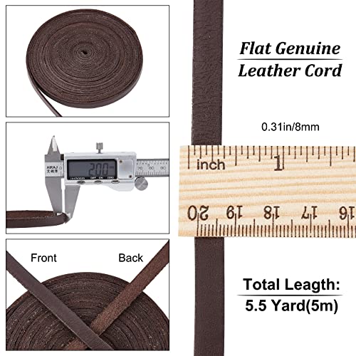 GORGECRAFT 5.5Yds 8mm Flat Genuine Leather Cord Natural Leather String Lace Strips Full Grain Cowhide Braiding String Roll for Jewelry Making DIY Craft Braided Bracelets Belts Keychains(Dark Brown) - Image 2