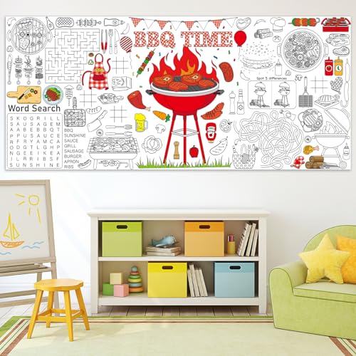 Image of Naozinebi BBQ Giant Coloring Poster Large Coloring Tablecloth Big Paper Sheets Page Baby Q Theme Table Cloth DIY Activity Game Art Crafts Mat Wall Home Party Decoration Supplies