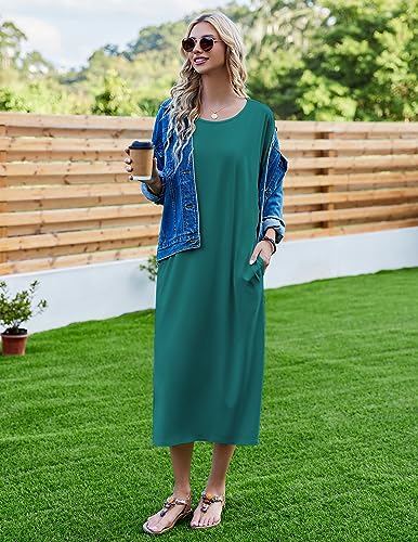 Image of Ekouaer Women's Nightgown Short Sleeve Sleepshirt Long Loungewear Casual Maxi Lounge Dress House Dresses with Pockets