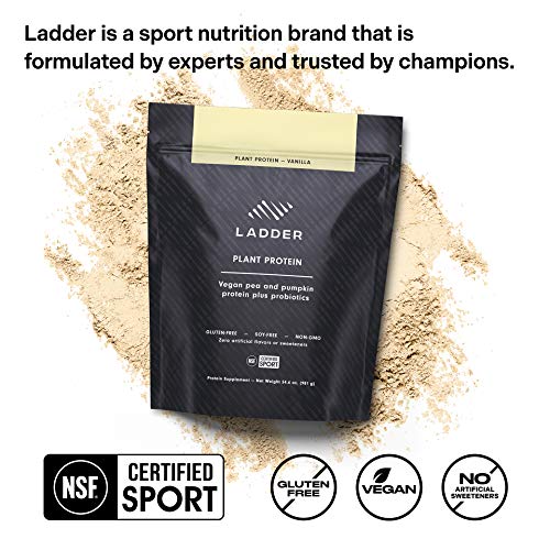 LADDER Sport 100% Plant-Based Protein Powder - 21g Protein, 4.5g BCAAs, 9g EAAs, 2 Billion CFU Probiotics, No Artificial Sweeteners, NSF Certified for Sport (Vanilla)