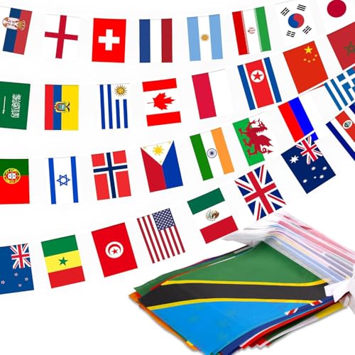 Drapeaux Olympiques de 100 Pays : Guirlande de 25 m de drapeaux du monde pour les fêtes des Jeux de 2024 - Décorez votre jardin ou votre bar