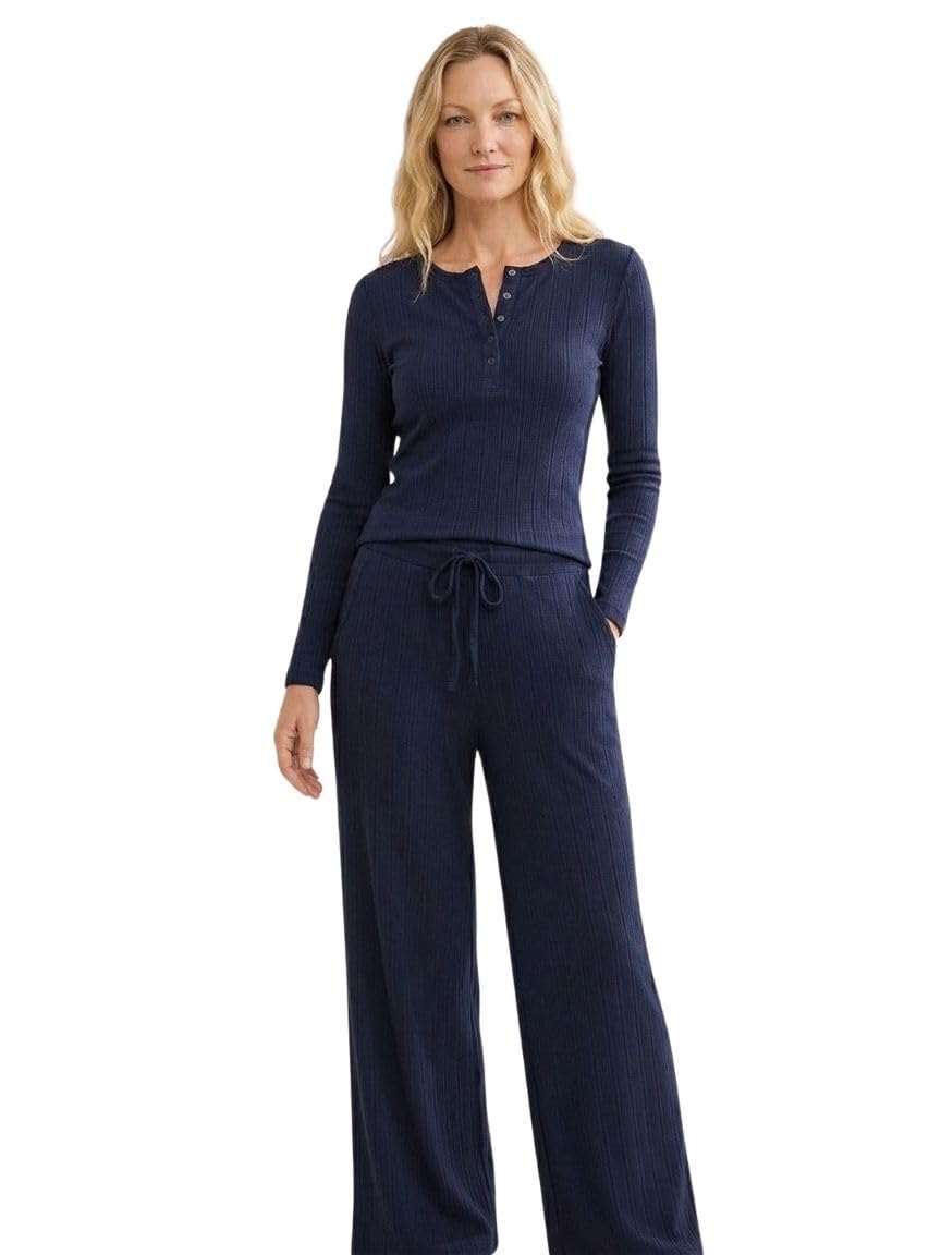 Women Ribbed Striped Co-Ord Set | Full Sleeve Round Neck Button T-Shirt Top & Full Length Pant with Side Pockets | Regular Fit Casual Outfit-picture-47
