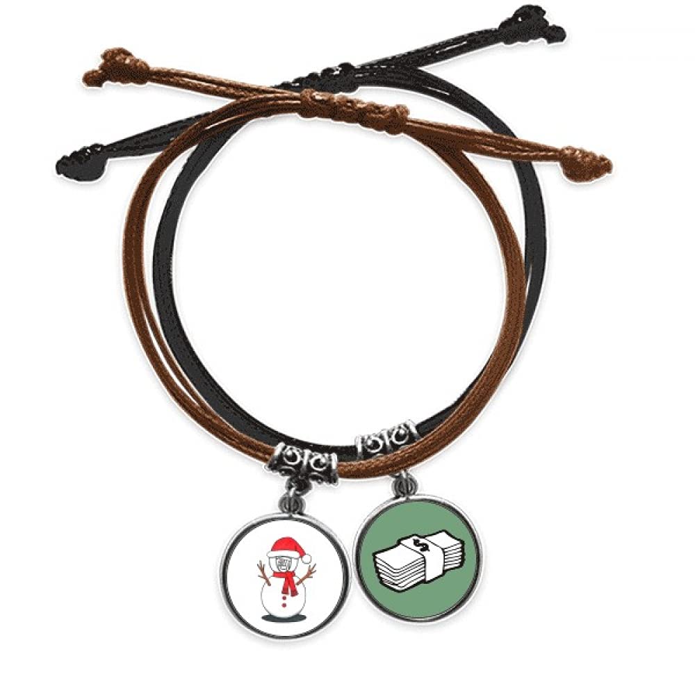 Pulsera de cuero de muñeco de nieve navideño con bufanda y ramas 3