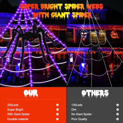 Spider Webs Halloween Decorations,16.4Ft 8Modes Super Bright 250LED Halloween Lights with Remote Control,49'' Giant Super-Realistic Spider,Outdoor Decorations for Yard,Outside - image 3