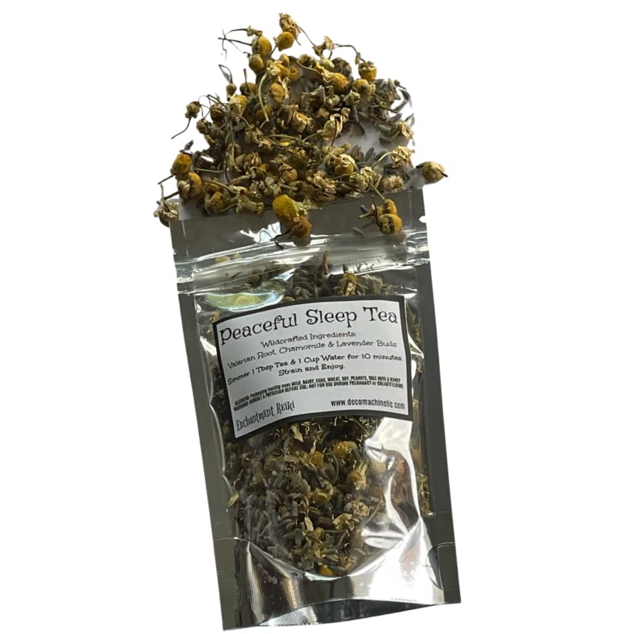 Reiki Charged Peaceful Sleep Tea Wildcrafted Hojas sueltas Hierbas secas Chamán Sueño Lucido Sueño Calmante Relajante Bolsa de 0.8 oz Té de muestra
