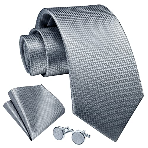 Image of Enlision Mens Ties Stripe Tie and Pocket Square Set Classic Formal Woven Neckties Handkerchief Cufflinks Wedding