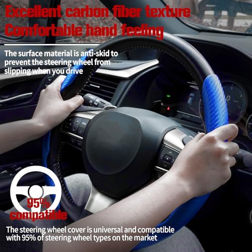 Image of Amiss 2pcs Carbon Fiber Anti-Skid Steering Wheel Cover, Waterproof & Segmented Butterfly Design, Universal 99% Vehicle Wheel Cover Protector, Car Interior Accessories (Blue-2pcs)