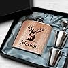 Pixelstudio Houten heupfles met hertengravure, gepersonaliseerd met naam, cadeauset, cadeau voor mannen, jagers…