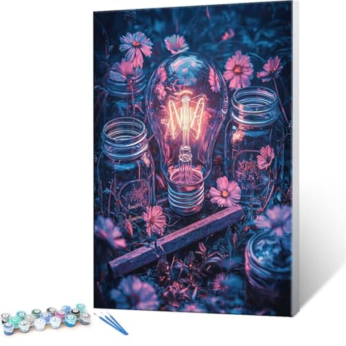 Pintar por Numeros Adultos, Dream bombillas Paint by Number Kits con Pinceles y Pigmento Acrílico, Principiantes DIY Pintura al óleo Colorear Lienzo Manualidades, Decoración del Hogar 100x140cm S-242