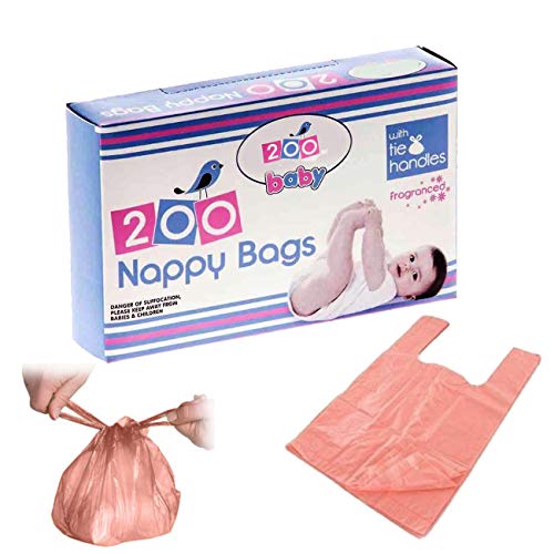 Sacs jetables parfumés et hygiéniques avec poignée à nouer - pour couches de bébé (1 paquet, 200 sacs) Cover