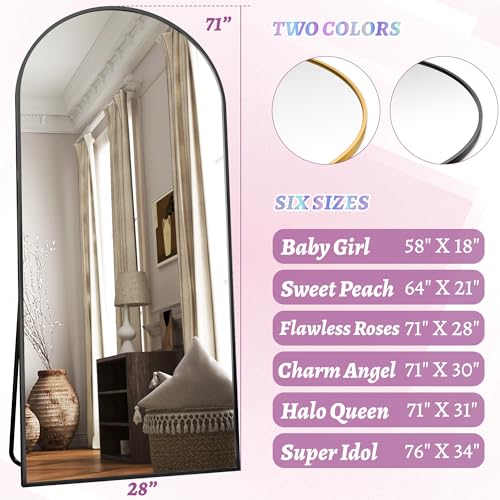 Full Length Mirror, 71"x28" Arched Floor Mirror Freestanding, Floor Standing Full Body Mirror with Stand for Bedroom, Hanging Mounted for Living Room Cloakroom, Black