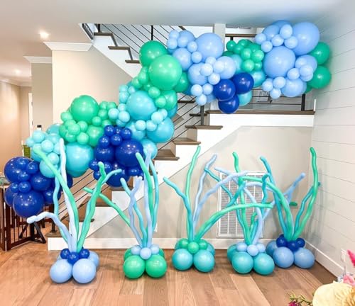 Image of DBKL Under the Sea Party Decorations, 167Pcs Under The Sea Balloon Arch Kit, Blue Teal Light Blue Orange Long Balloons Marine Animals Foil Balloon for Baby Shower Birthday Pool Party Supplies