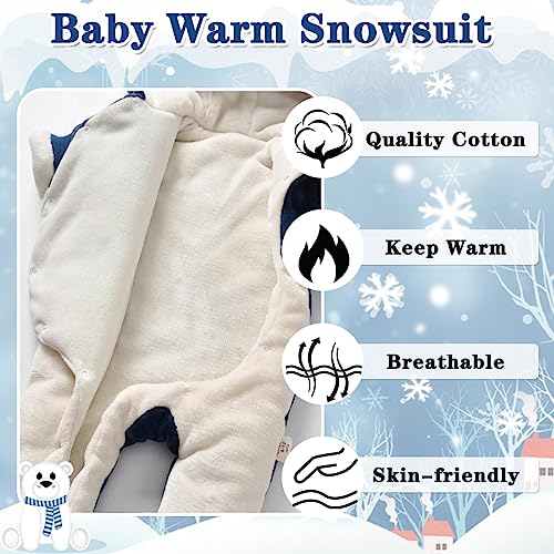 Image of Fairy Baby Newborn Baby Snowsuit Bear Suit Romper Winter Warm Coat Infant Fleece Footie Jumpsuit for Girls Boys 0-18M