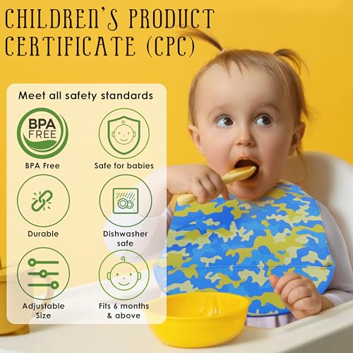 Pack of 2 Silicone Bibs for Babies and Toddlers | Kids Adjustable Soft Waterproof Silicone Bibs with Food Catcher3