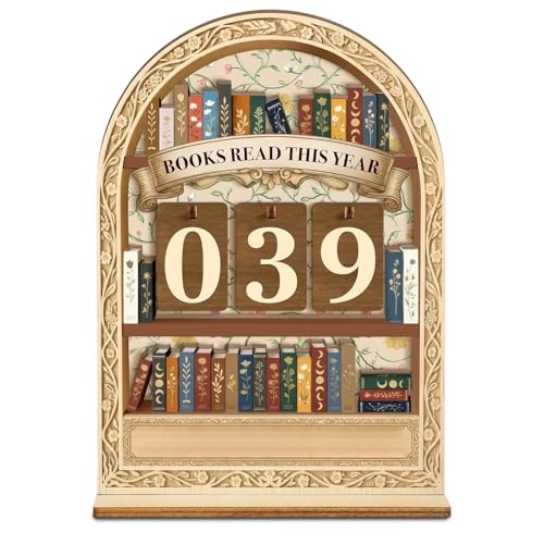 Bücherregal Deko Holz Lesetracker Deko Schreibtisch mit Blumenmuster Buch Zubehör Komplettes Set mit 18 Zahlenschildern und Ständer Ästhetische Schreibtischdeko als Geschenk für Leseratte